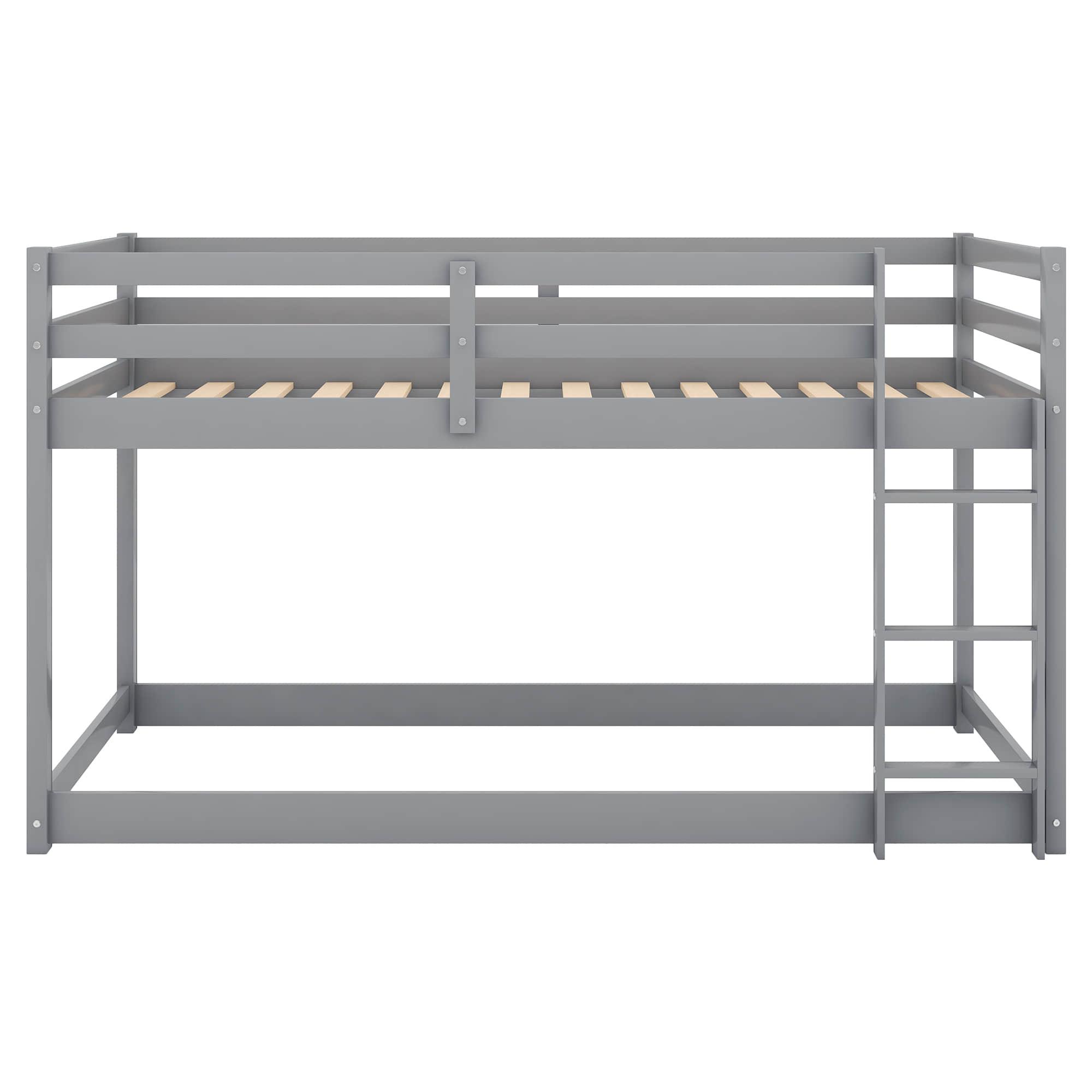 Wood Scandinavian Twin Over Twin Floor Loft Bunk Bed with Ladder