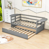 Modern Wood Twin Daybed with Trundle Bed and Foldable Shelves