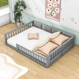 Wood & Upholstered Full Size Toddler Floor Bed with Rails and Pillow