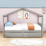 Wooden Full Size House Bed with Storage Drawers for Kids