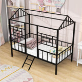 Metal Twin Low House Bed Frame for Kids, Toddler