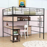 Metal Full Size Loft Bed with Desk and Storage for Adults, Teens