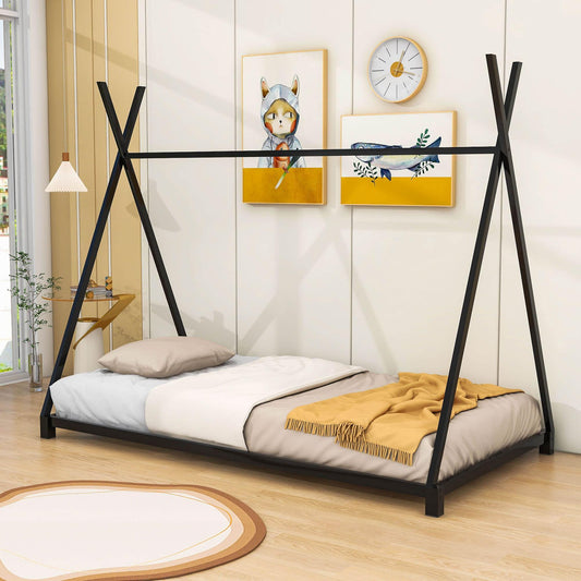 Metal Teepee-Shaped Montessori Bed Frame for Kids, Toddler - [Low to Floor]