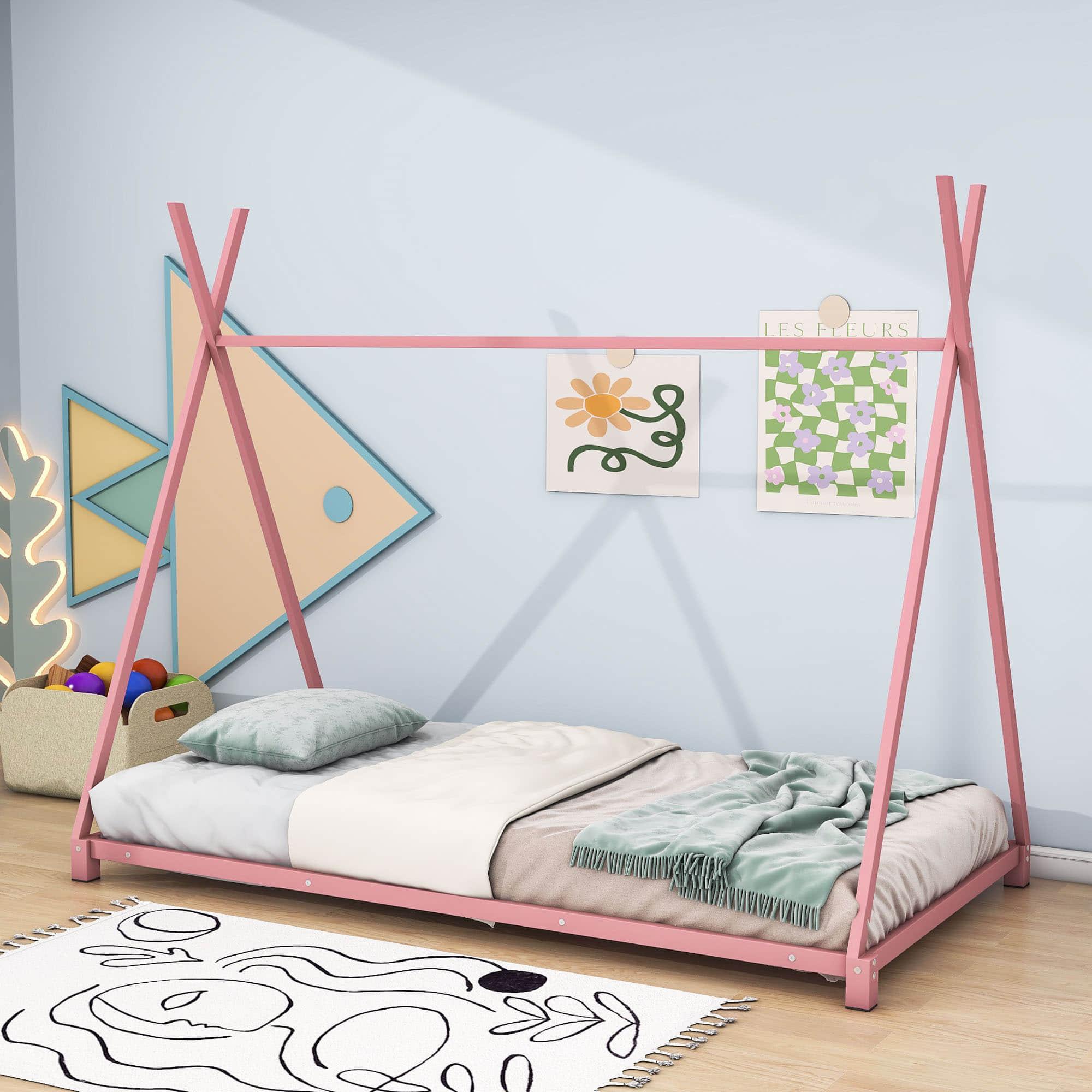 Metal Teepee-Shaped Montessori Bed Frame for Kids, Toddler - [Low to Floor]