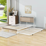 Full Size Smart Platform Bed with Twin Trundle Bed and Shelf Headboard