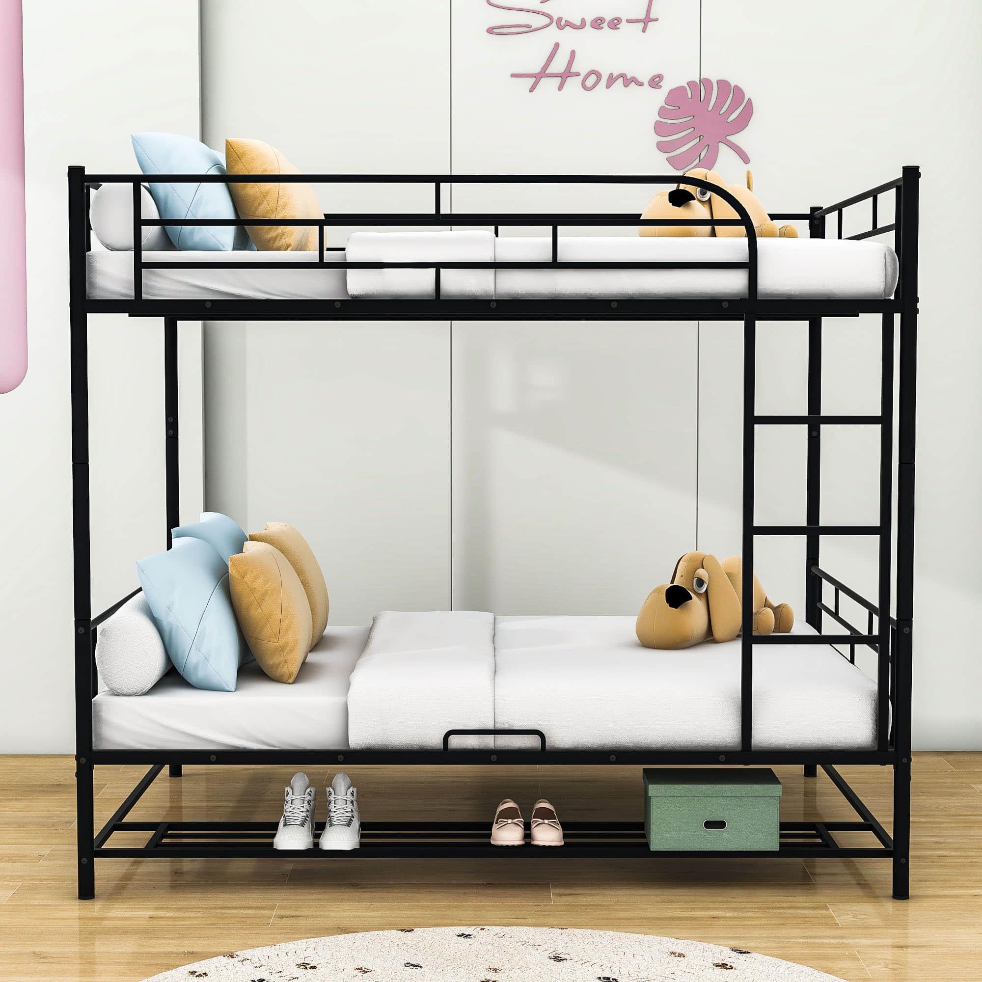 Metal Full Over Full Convertible Bunk Beds for Adults with Storage Shelves