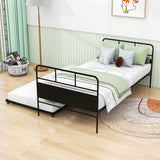 Twin Size Metal Day Bed Frame with Twin Trundle - [Backless]