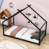 Twin Size Metal House Floor Bed for Toddler, Kids