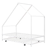 Twin Size Metal Tent House Bed Frame with Twin Trundle Bed