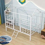 Metal Twin Low House Bed Frame for Kids, Toddler