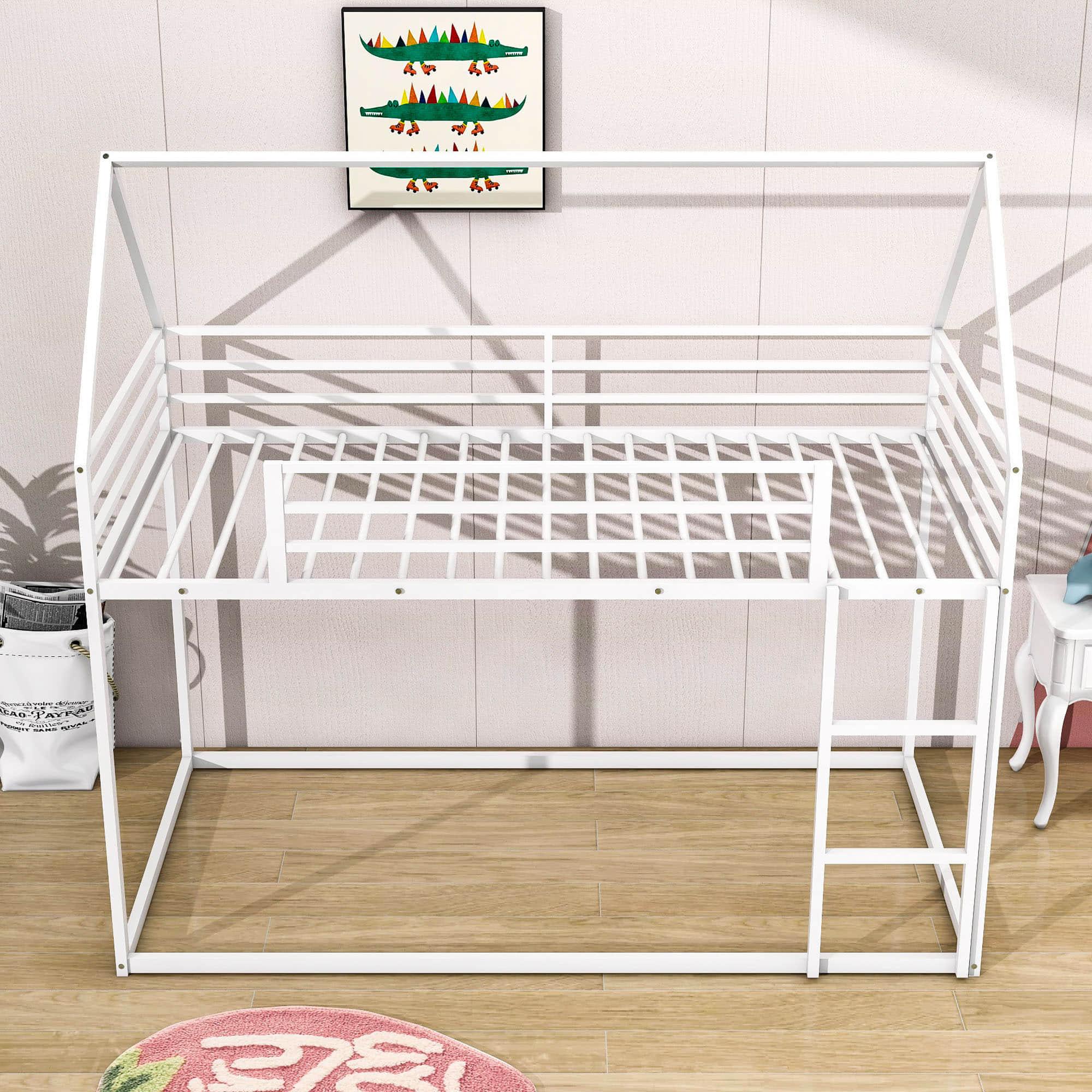 Metal Low Twin Over Twin House Loft Bunk Beds with for Kids, Toddler