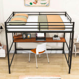 Full Size Metal Loft Bed with Desk and Shelves for Kids, Adults, Teens