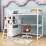 Metal Twin Size Loft Bed with Desk and Storage for College, Dorms