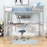 Metal Twin Loft Bed with Desk and Storage Shelf for Gamer, Adults