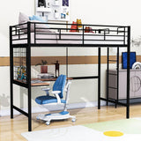 Twin Metal Loft Bed Frame with L-Shaped Desk and Grid