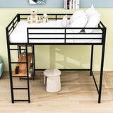 Full Size Metal Loft Bed with Desk and Storage Shelves for Kids, Adults