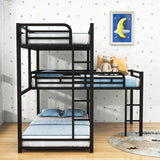 L-Shaped Low Twin Triple Bunk Beds for Kids, Toddler- [Metal, Floor]