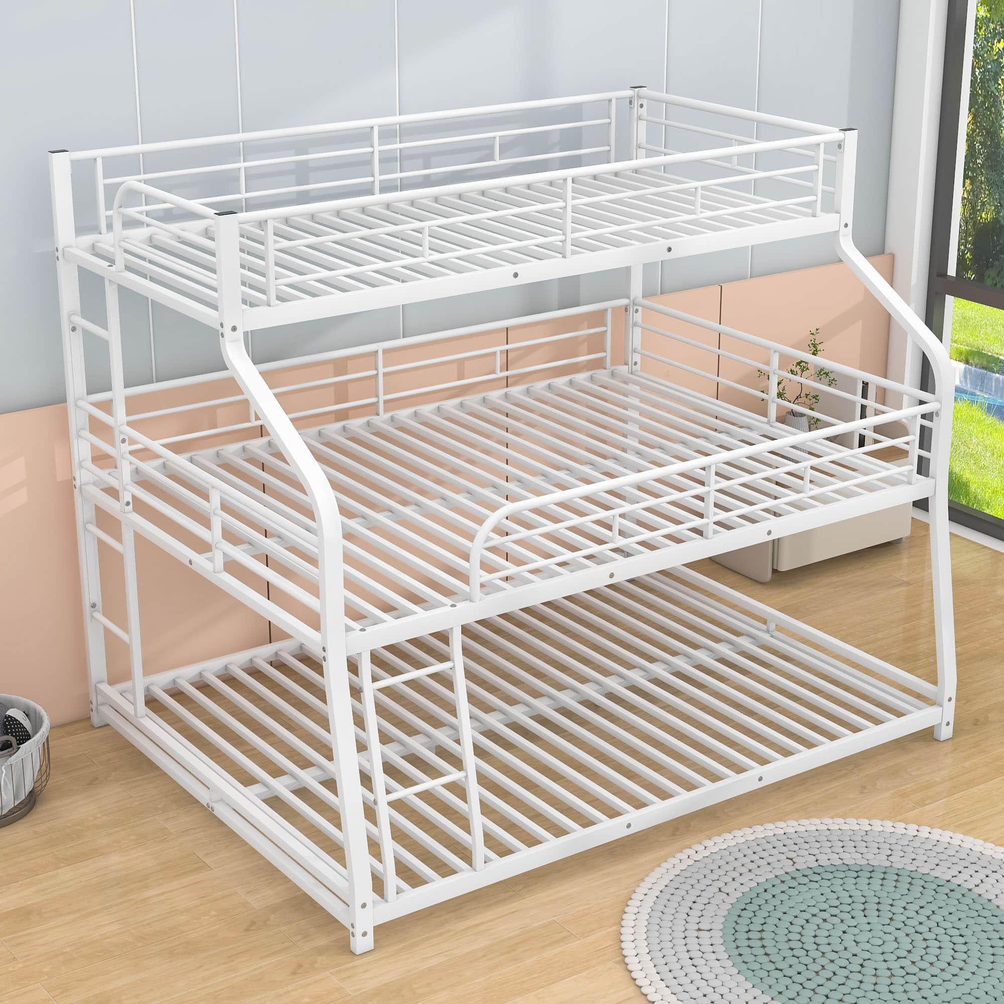 Modern Low Twin XL Over Full XL Over Queen Triple Bunk Beds for Kids - [Metal, Floor]