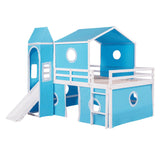 Low Full Over Full Bunk Beds with Slide for Kids Toddler - [Wooden, Tent, Tower]