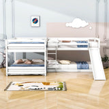 Corner Full and Twin Quad Bunk Beds with Slide - [Wooden, Convertible, L-Shaped]