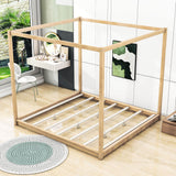 Modern Wood King Size Canopy Floor Bed Frame for Adults