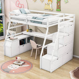 Twin Loft Bed with Desk and Stairs, Storage for Teens, Kids - [Drawers]