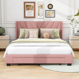 Queen Size Upholstered Platform Bed with Storage and Headboard - [Drawers, Linen]