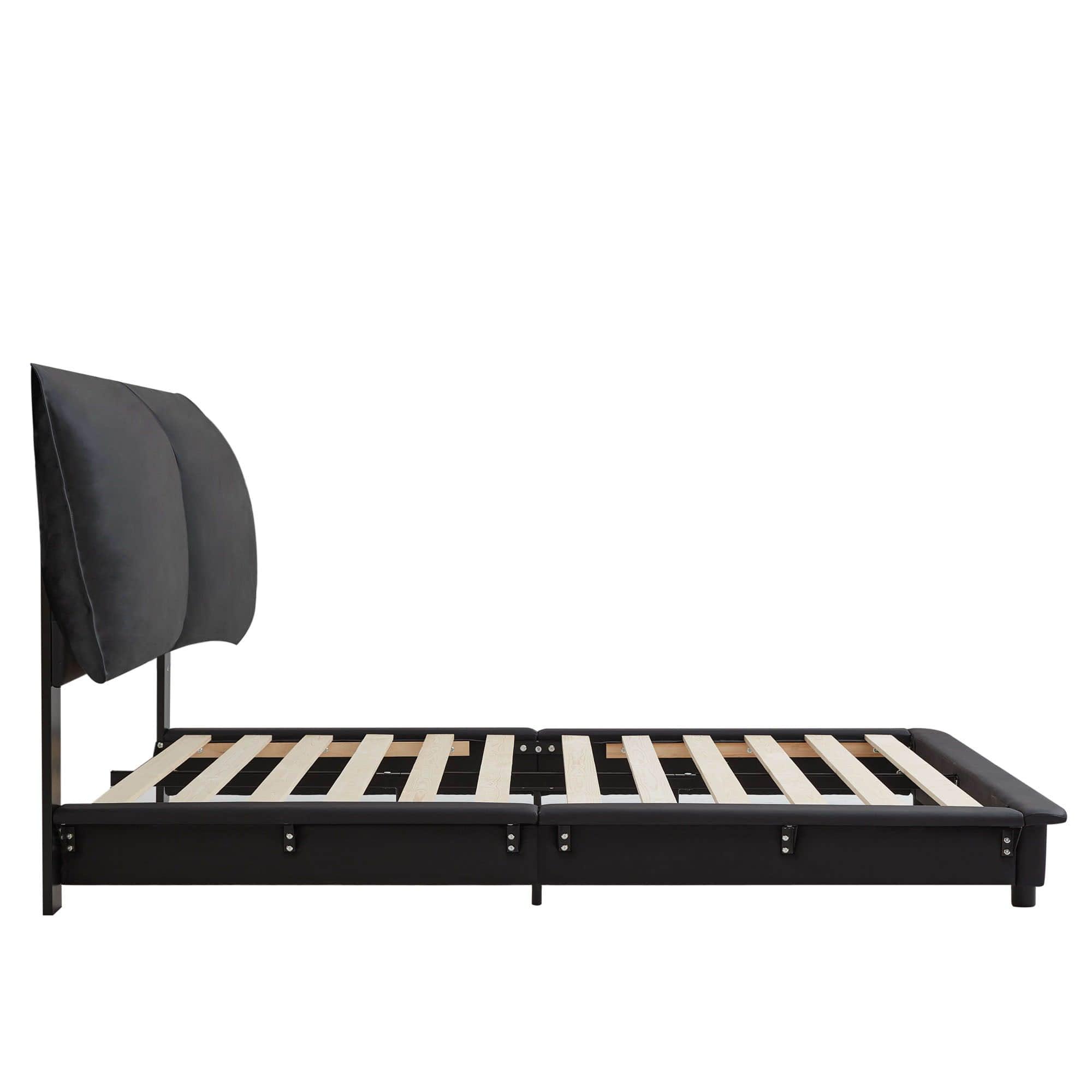 Modern Full Size Upholstered Platform Bed Frame with Headboard LED Lights