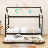 Metal Twin House Bed Frame with Twin Trundle Bed and Headboard