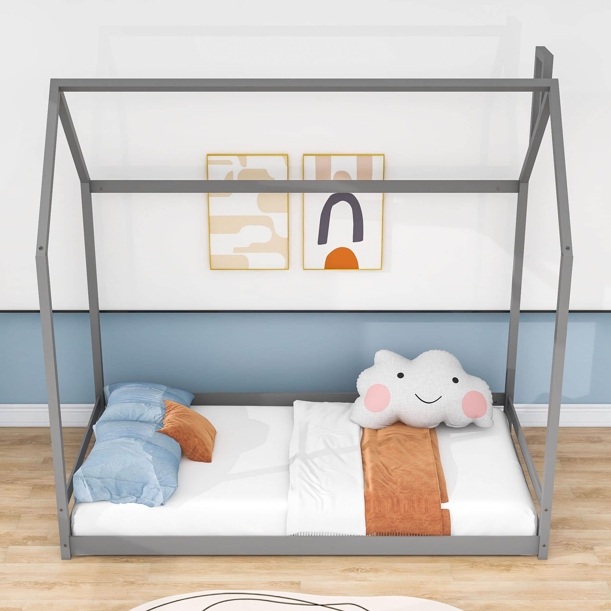 Solid Wood Twin House Toddler Floor Bed