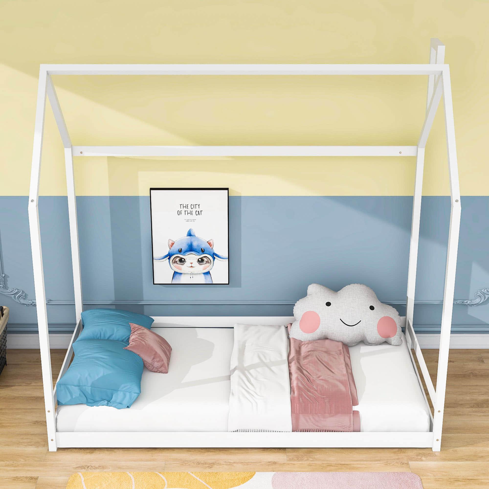 Solid Wood Twin House Toddler Floor Bed