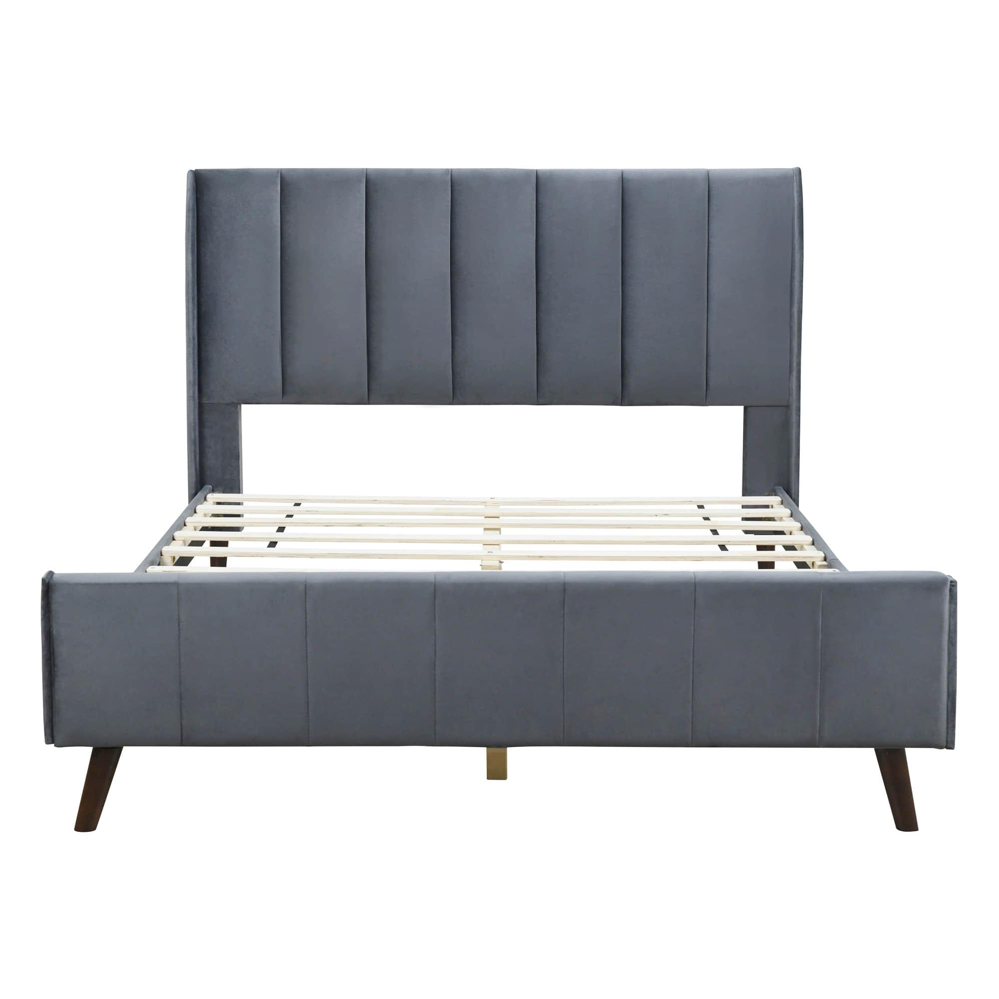 Modern Velvet Upholstered Queen Bed Frame with Wingback Headboard