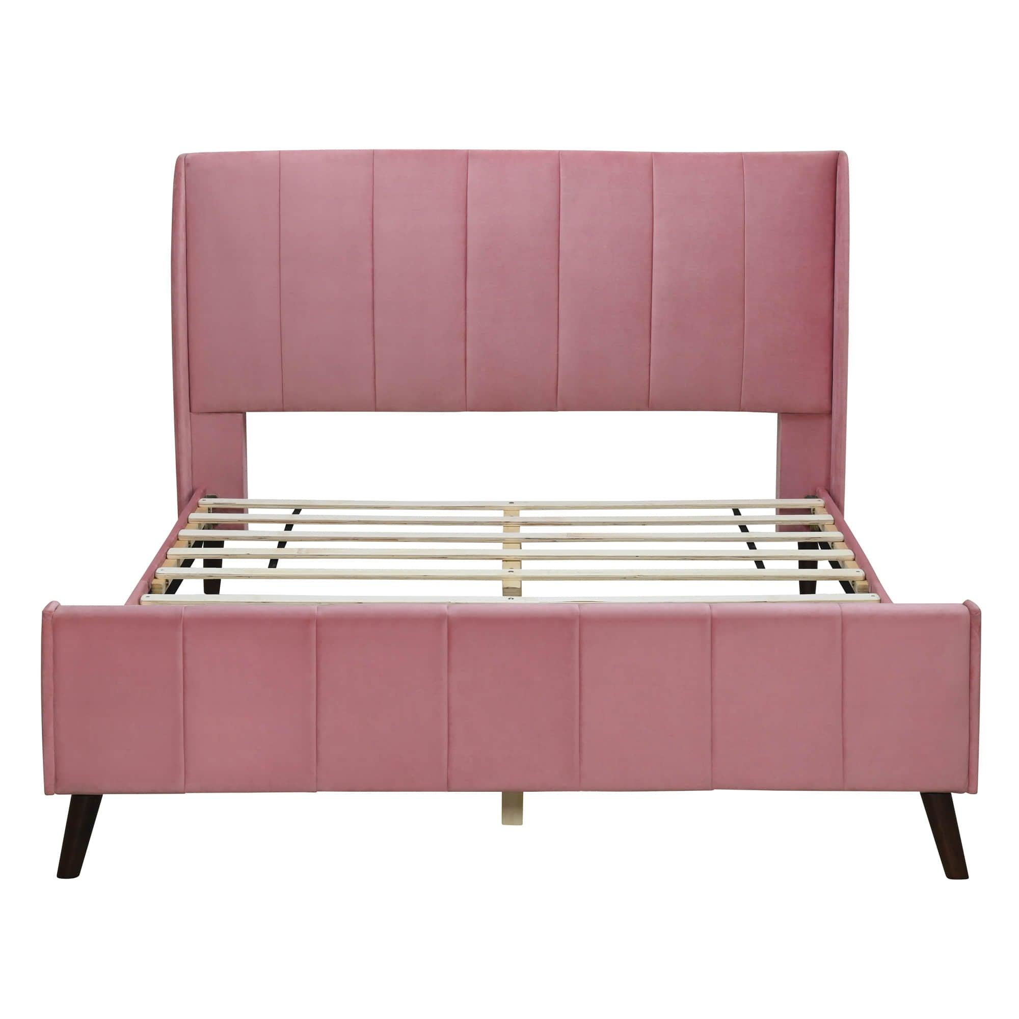 Modern Velvet Upholstered Queen Bed Frame with Wingback Headboard