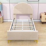 Velvet Upholstered Twin Bed Frame with Headboard for Kids, Adults