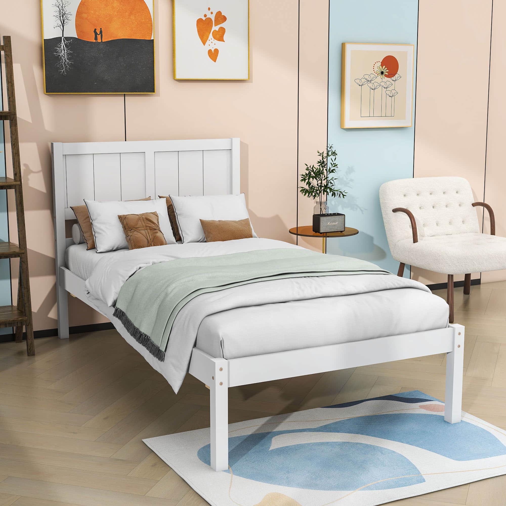 Twin Wooden Platform Bed with Headboard