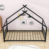 Twin Size Metal House Floor Bed for Toddler, Kids