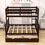 Wooden Classic Twin Over Full Bunk Bed with Ladder and Storage Drawers