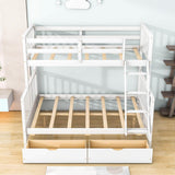 Wooden Classic Twin Over Full Bunk Bed with Ladder and Storage Drawers