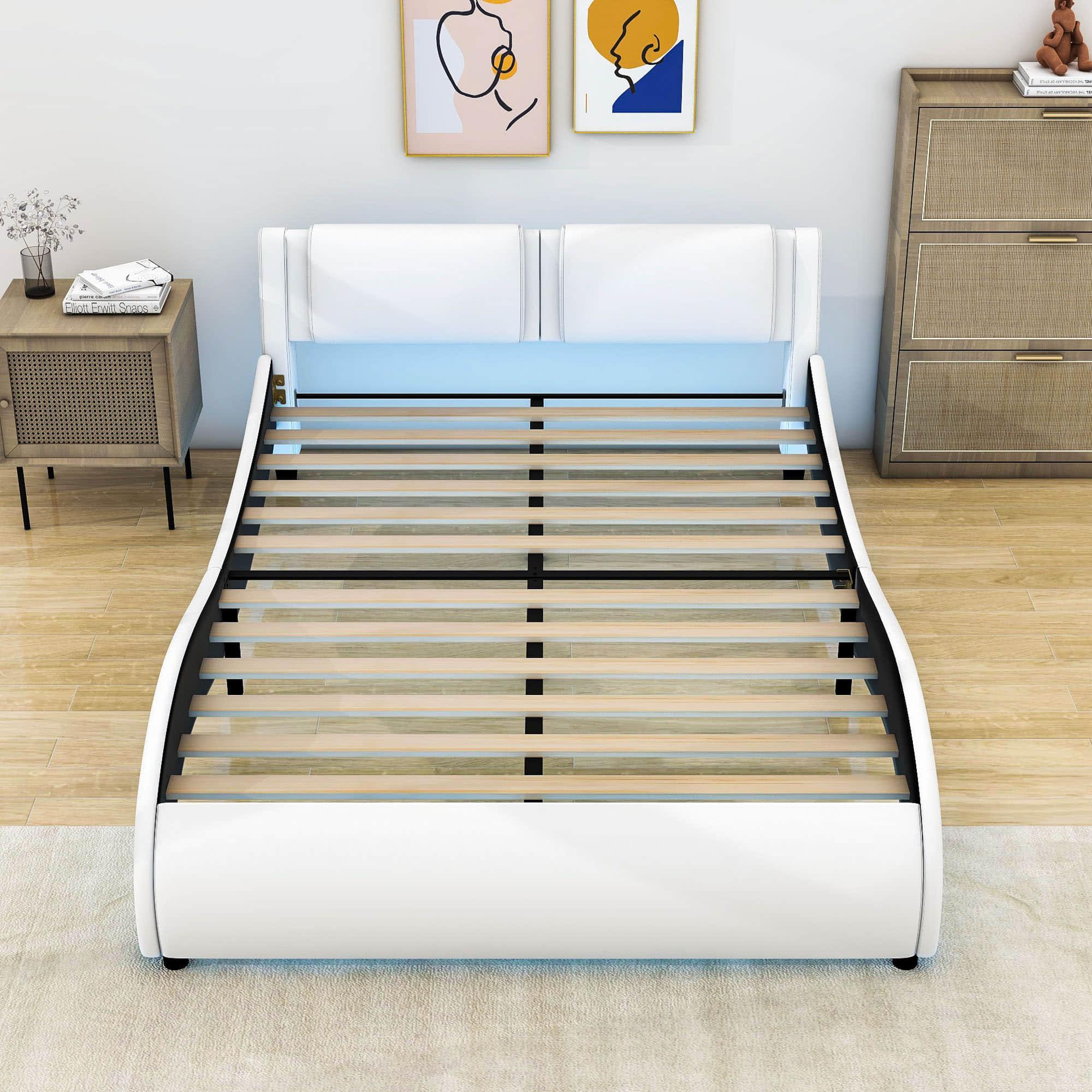 Modern Queen Upholstered Platform Bed Frame with Headboard and Lights