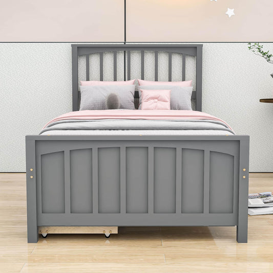 Wood Kids Storage Bed Frame with Headboard and Drawers