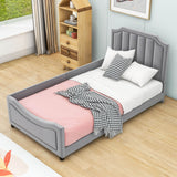 Cute Twin Low Profile Upholstered Toddler Nursery Bed with Rails