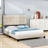 Queen Size Linen Upholstered Platform Bed with Tufted Headboard