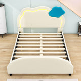 Modern Velvet Full Size Upholstered Bed Frame with Headboard and Light