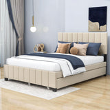 Velvet Upholstered Queen Size Platform Bed with Storage and Trundle