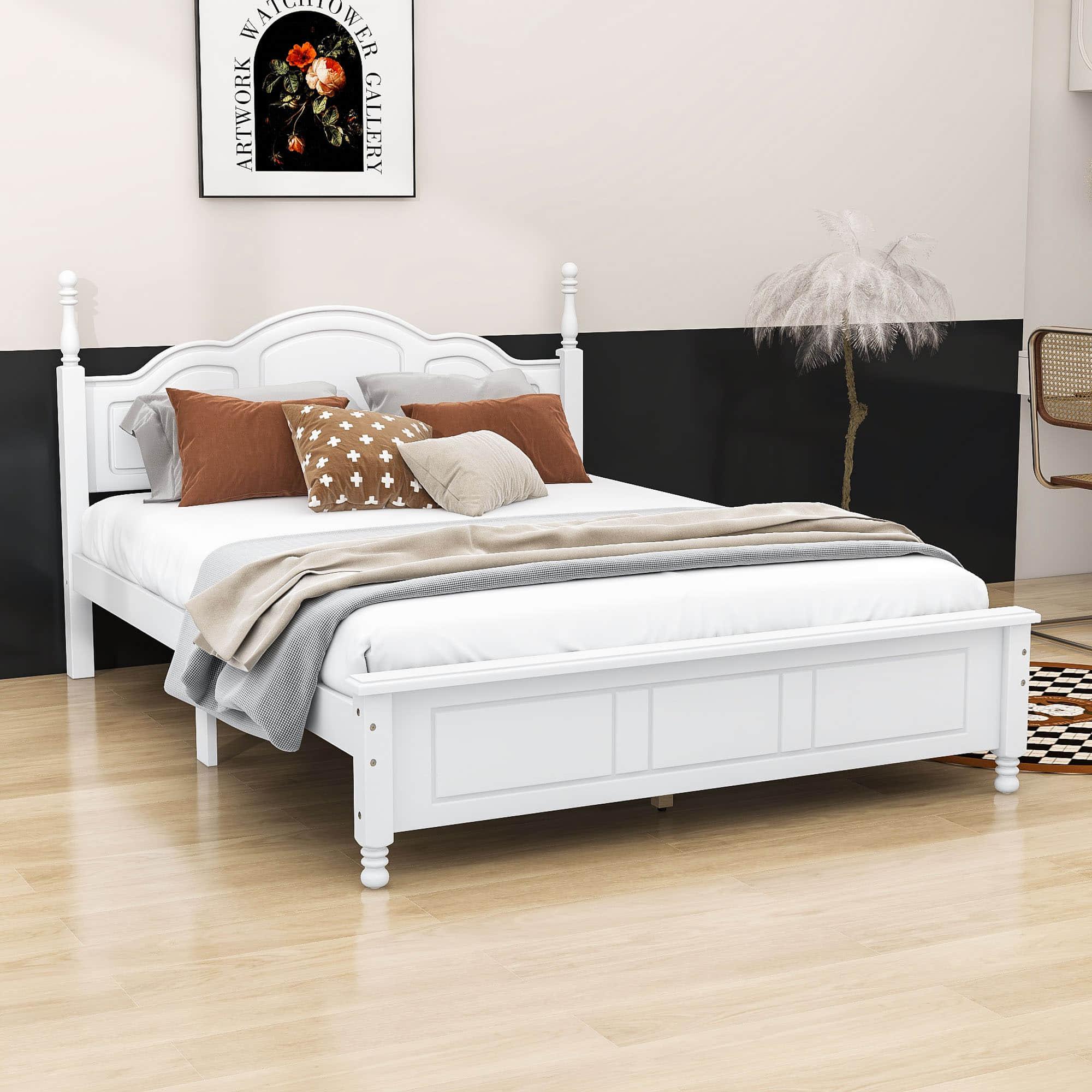 Wood Traditional Queen Size Platform Bed Frame with Headboard