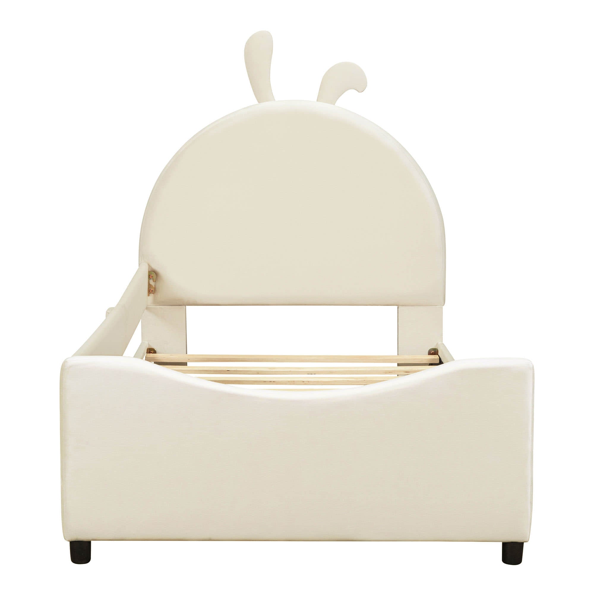 Cute Twin Size Low Profile Upholstered Toddler Bed with Rails