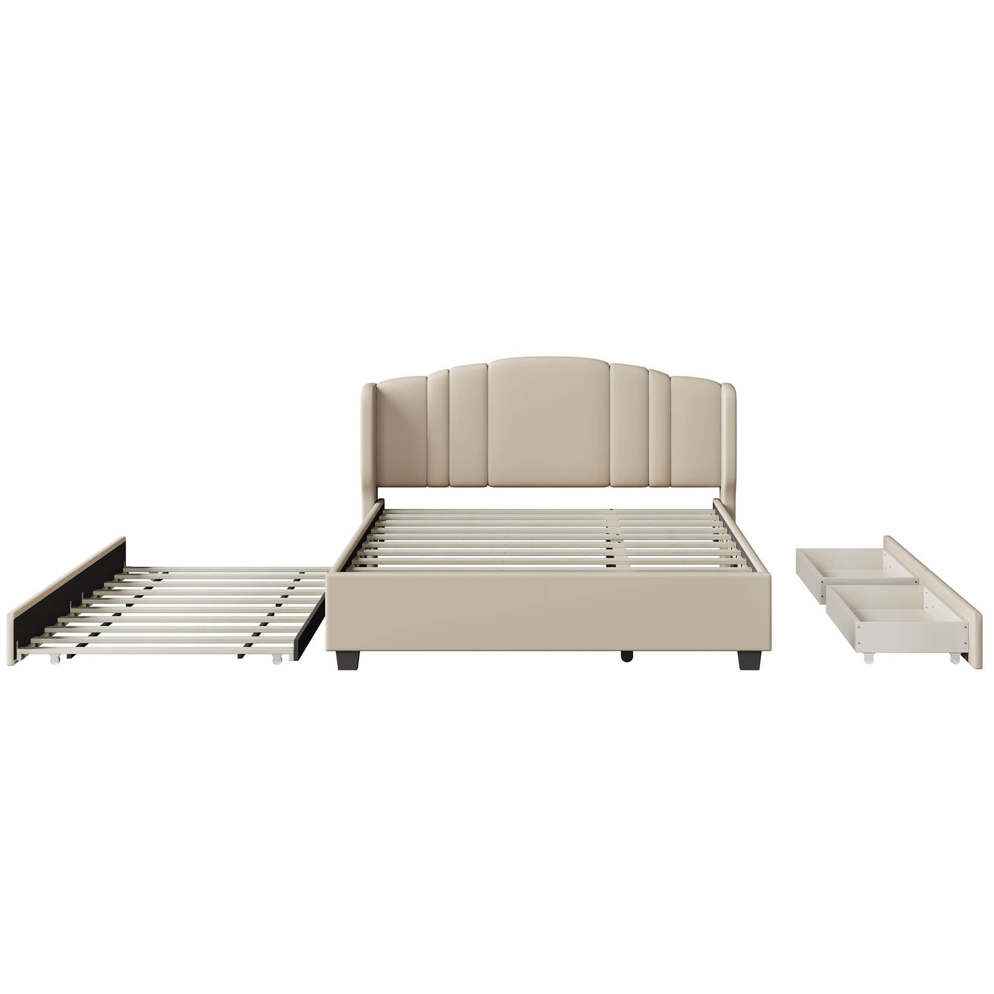 Modern Upholstered Queen Platform Bed Frame with Headboard and Storage