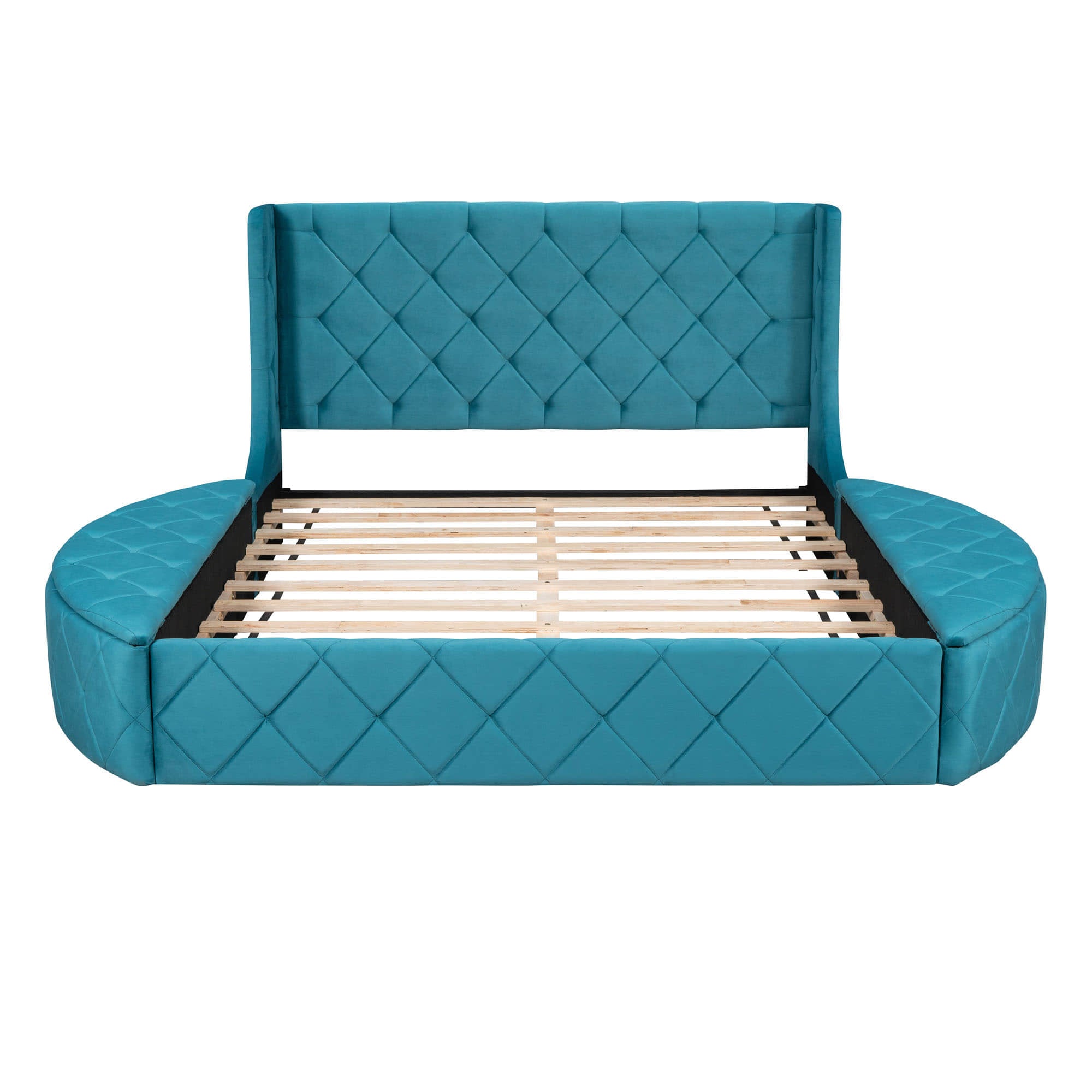 Upholstered Queen Platform Bed Frame with Wingback Headboard and Storage