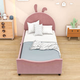 Cute Twin Size Low Profile Upholstered Toddler Bed with Rails