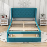 Queen Upholstered Bed Frame with Wingback Headboard and Storage